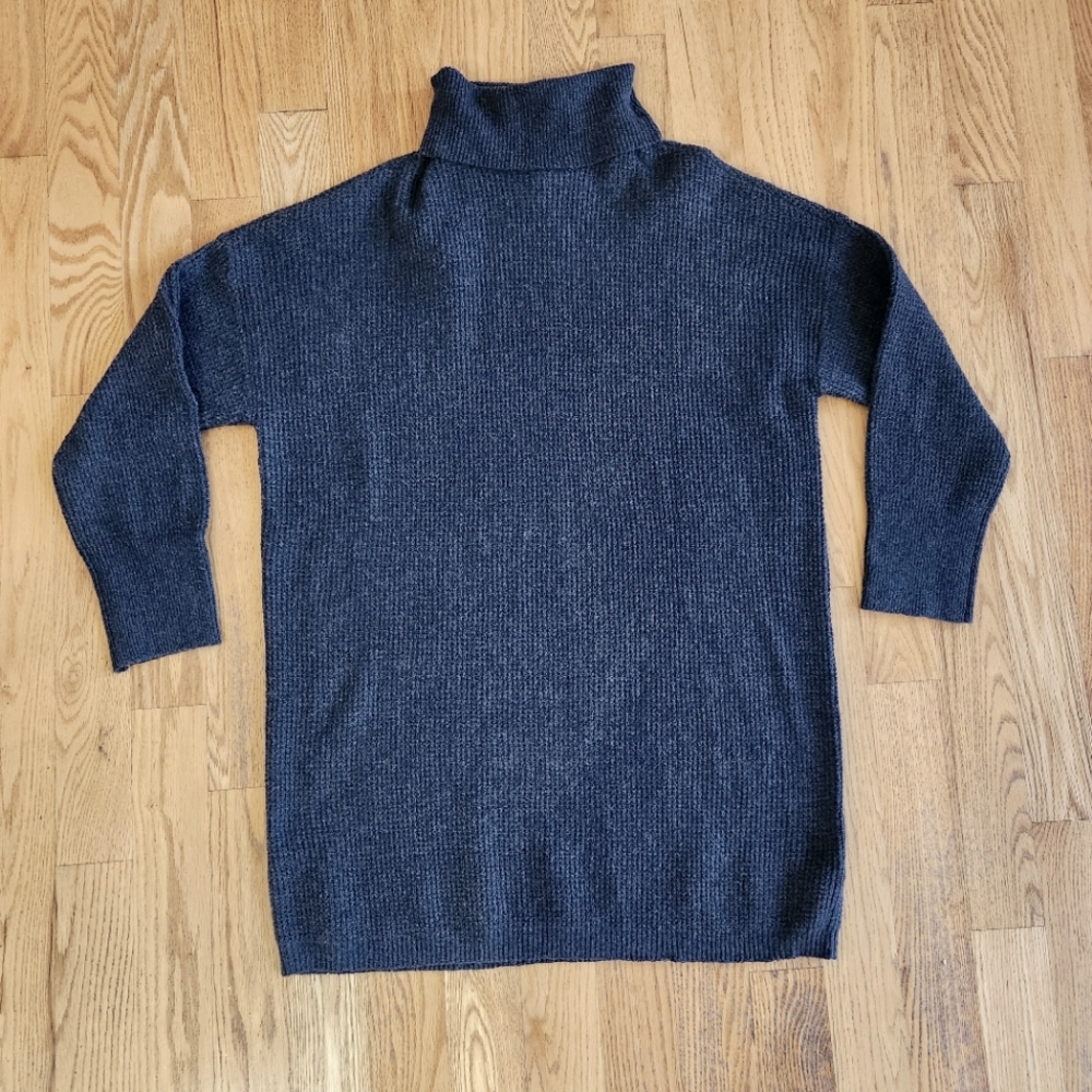 NWT Aerie Cozy Up Waffle Knit Sweater Dress in Charcoal Gray Turtleneck